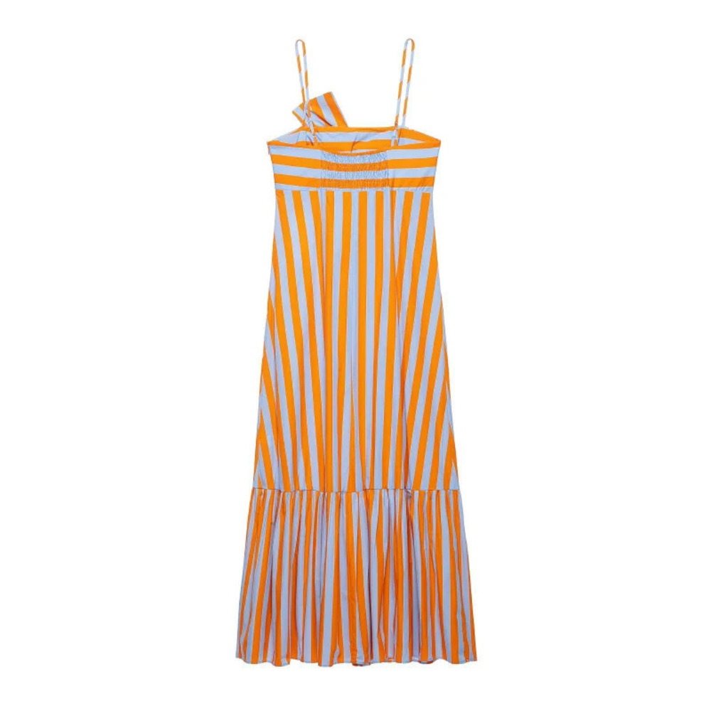 ZARA Fashion Casual Slim Fit Knot Detail Stripe Dress